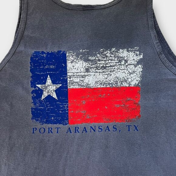 Texas Flag Port Aransas Texas Men's Large Heather Blue Ring Spun Cotton Tank Top - Picture 6 of 10